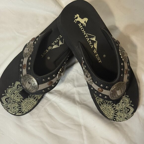 Montana West Women’s Wedge Sandals Silver Bronze Embellished Western Size 7 - Picture 2 of 6